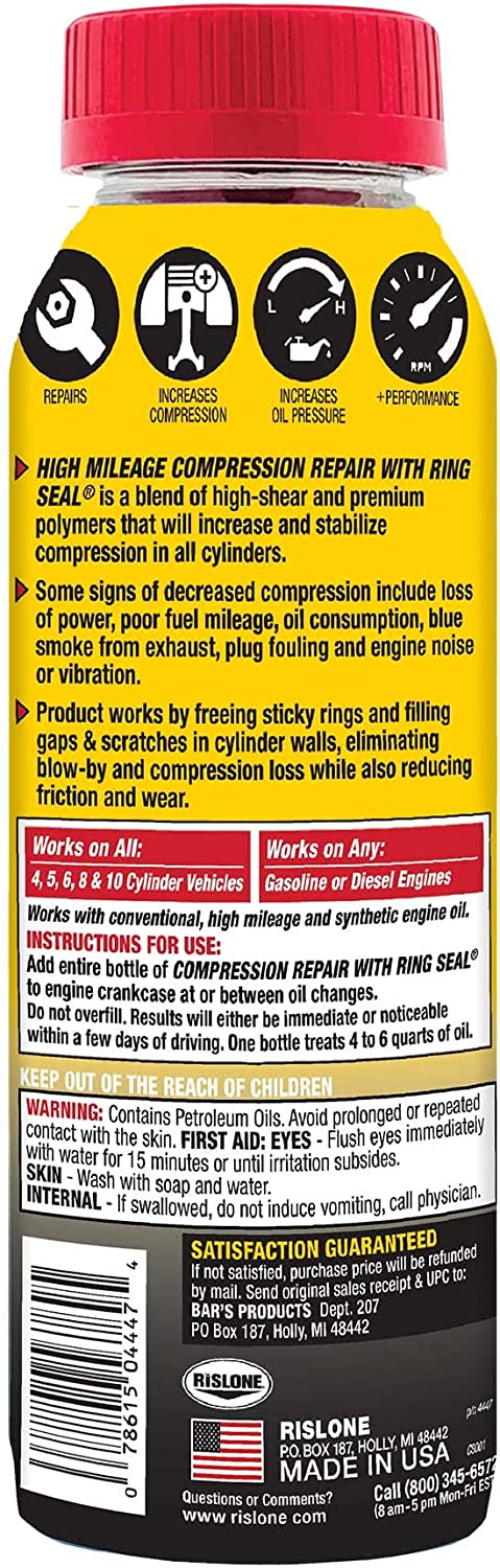 Rislone High Mileage Compression Repair With RingSeal Formulated For 4 6 8 Cylinders 16.9 fl oz