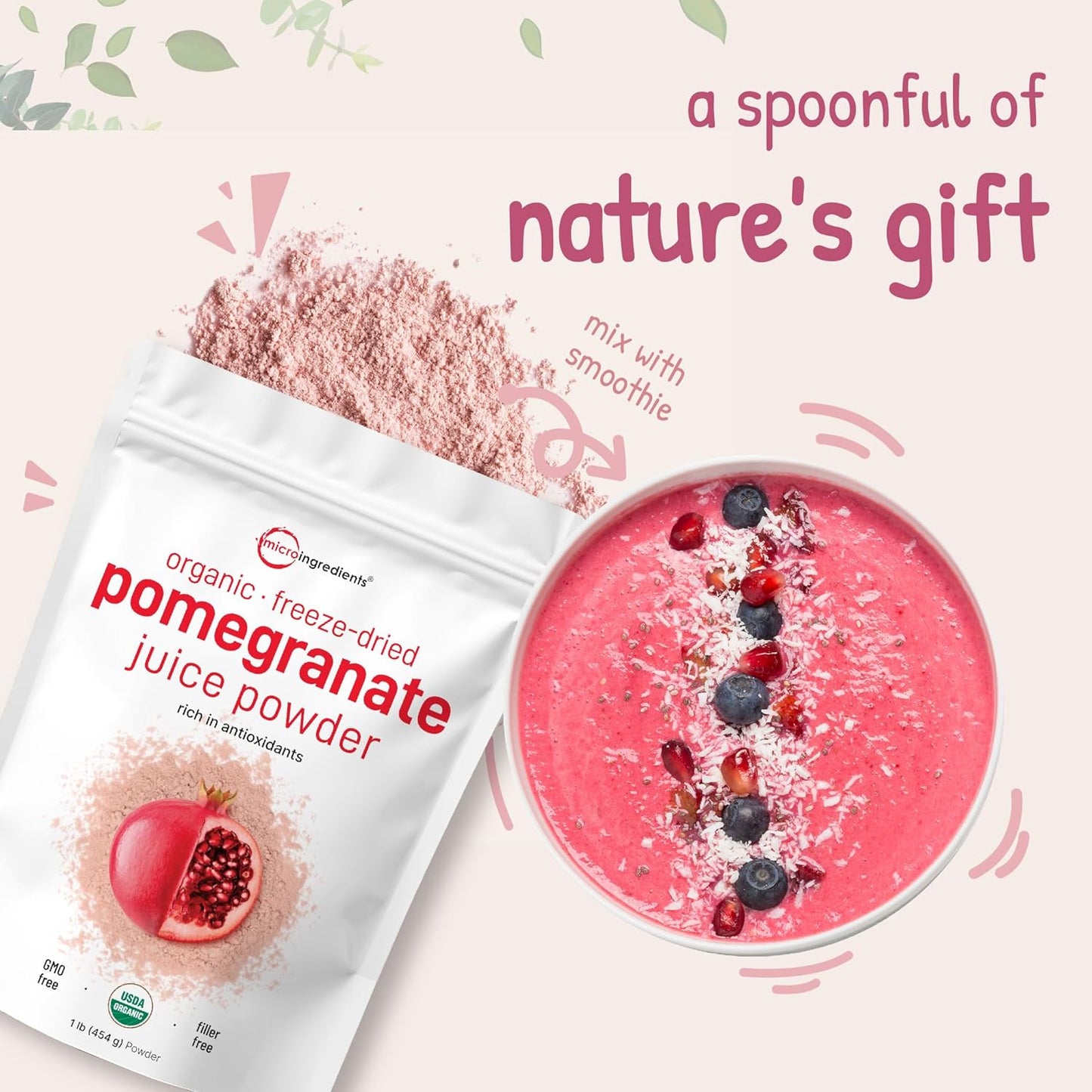 Microingredients Organic Freeze-Dried Pomegranate Juice Powder, 454 g / 1 lb.
