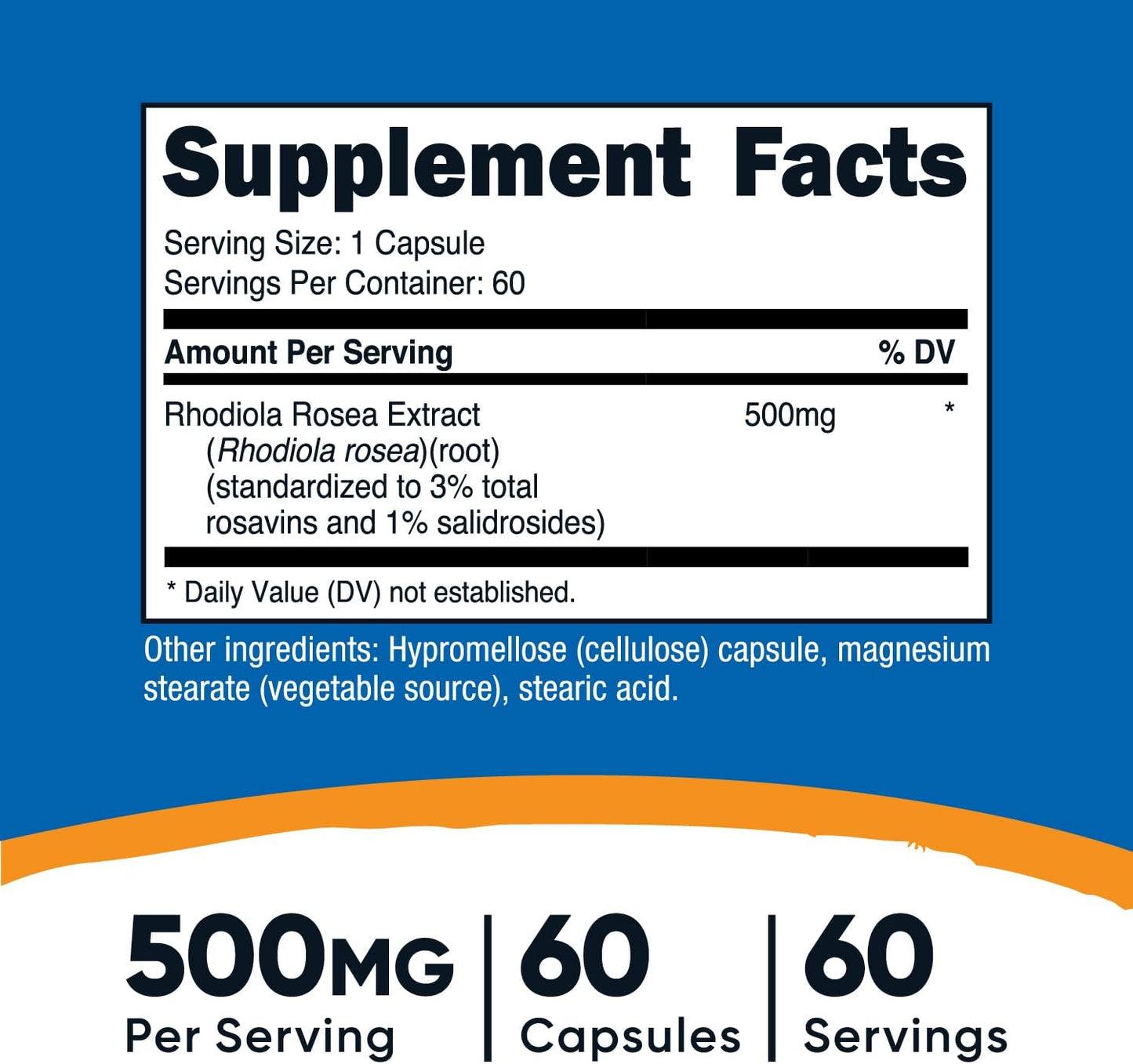 Nutricost Rhodiola Rosea 500mg Supplement 60 Capsules