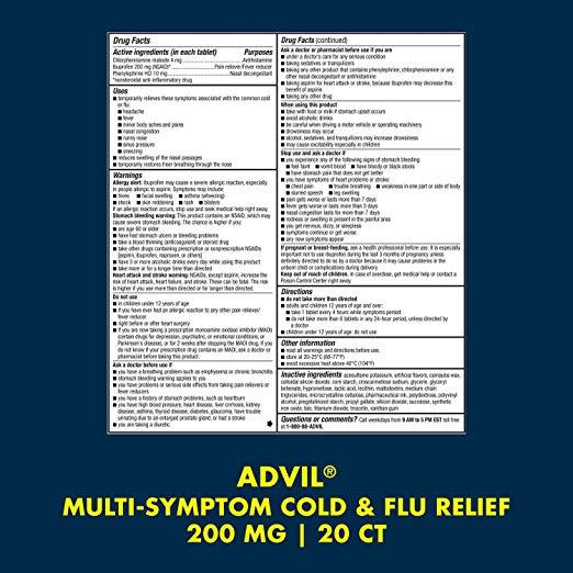 Advil Multi-Symptom Cold & Flu Coated Tablet 200 mg Ibuprofen, 20 Count