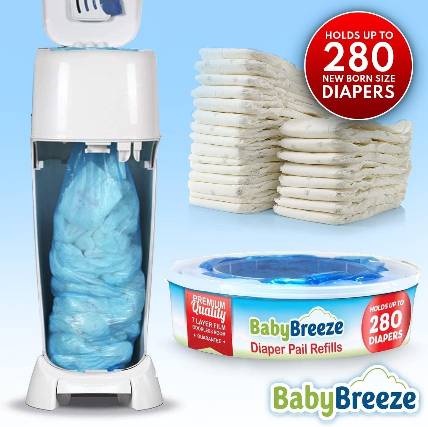 BabyBreeze Diaper Pail Refill Bags 280 Diaper Each (5 Count)