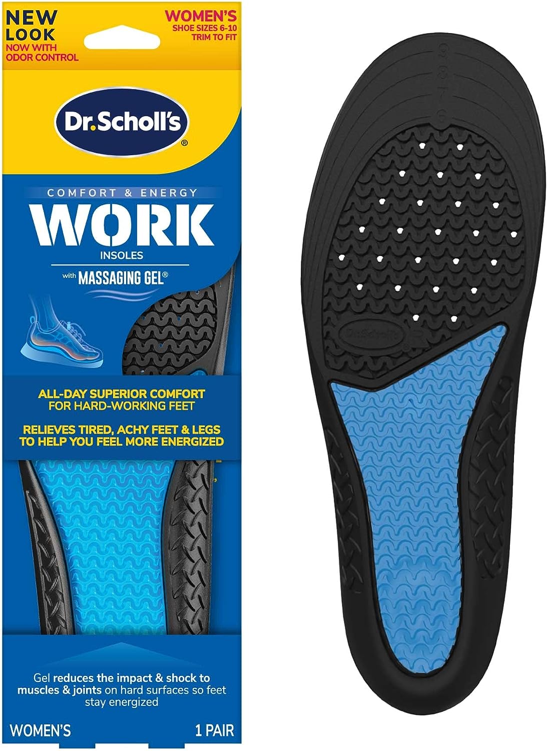 Scholl's Work Insoles with Massaging Gel Women Size 6-10 (1