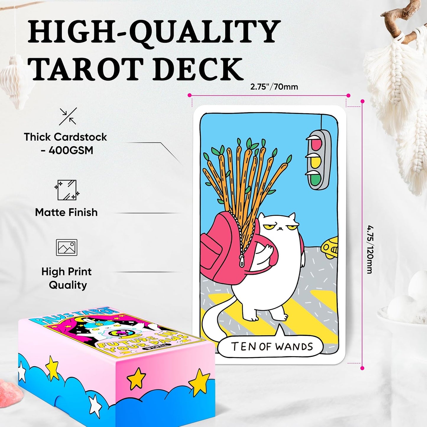Wyspell Paws Tarot Cards, 78-Card Deck with 200-page Guide Book