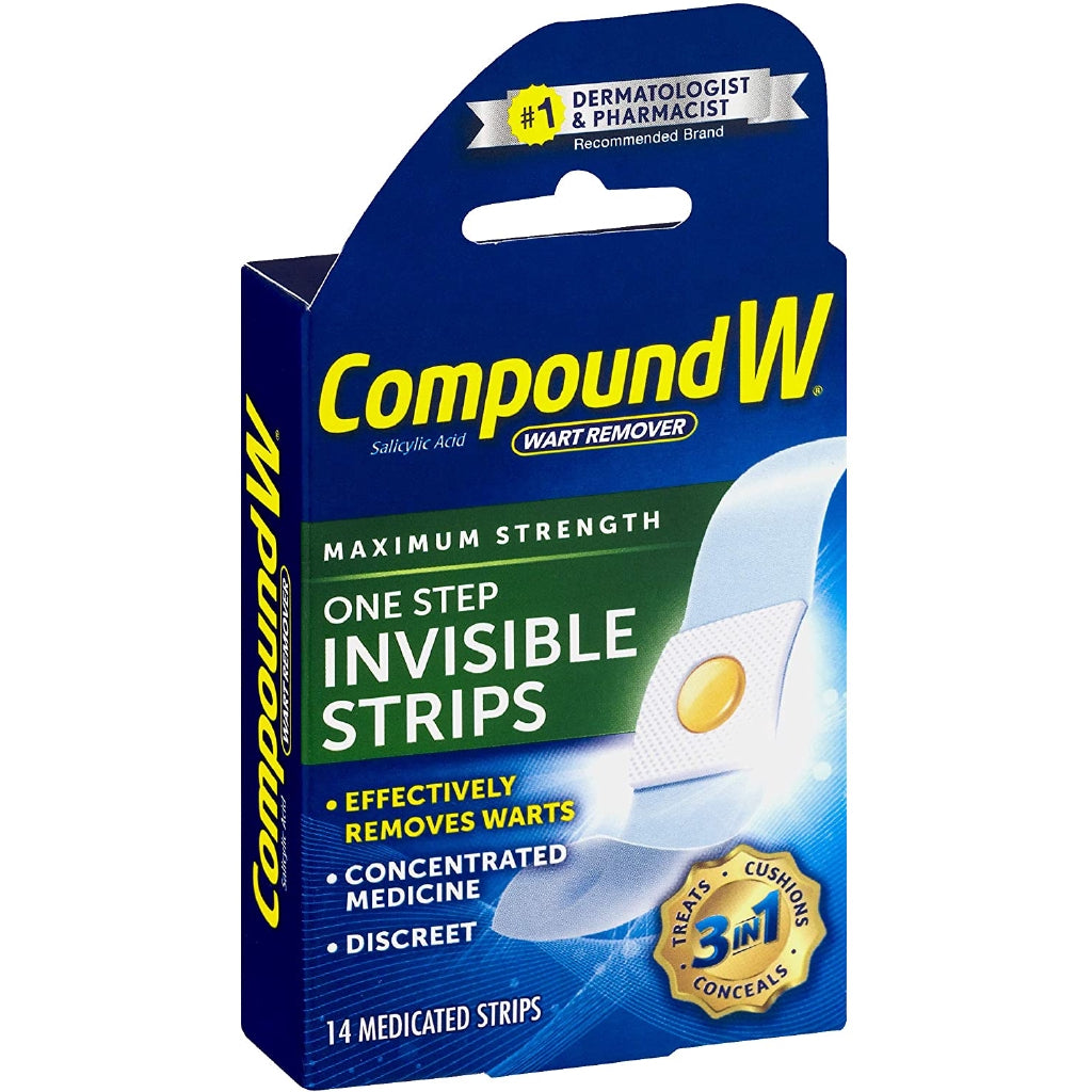 Compound W One Step Invisible Strips, Wart Removal, 14 Medicated Strips