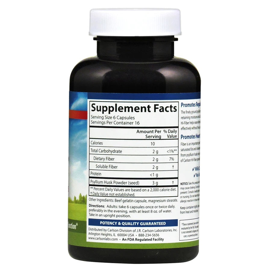 Carlson Hi Fiber 3g Psyllium Husk 100 Capsules Colon Health, Heart Function