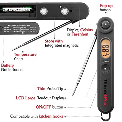 ThermoPro Ultra Fast Digital Food Thermometer TP03B Backlight and Magnetic Back COLOR MAY VARY