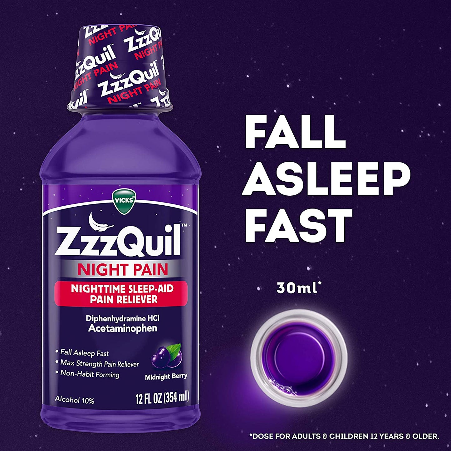 ZzzQuil Nighttime Sleep Aid Liquid, Midnight Berry 12 Fl Oz