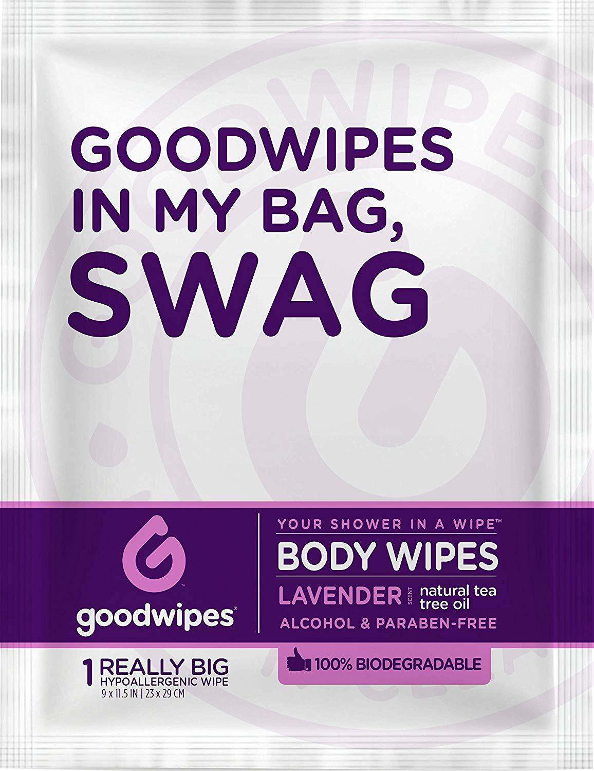 GoodWipes Good Wipes Womens Deodorizing Body, Lavender with Naturally Soothing Tea Tree and Aloe (10 Wipes) NO BOX