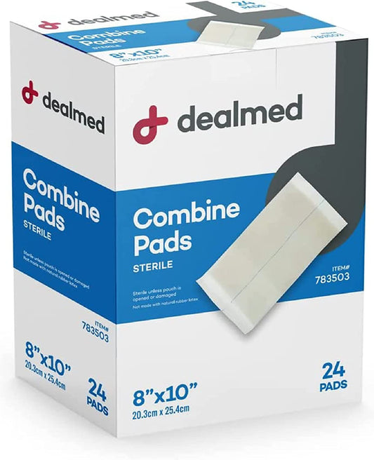 Dealmed Combine Pads Sterile Wound Dressing For First Aid Kit 8" x 10" 24 Pads