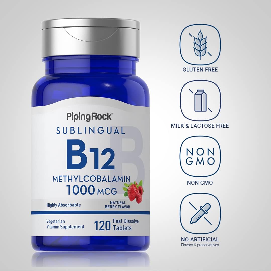 Piping Rock Sublingual B12 Methylcobalamin 1000mcg Natural Berry Flavor 120 Tablets