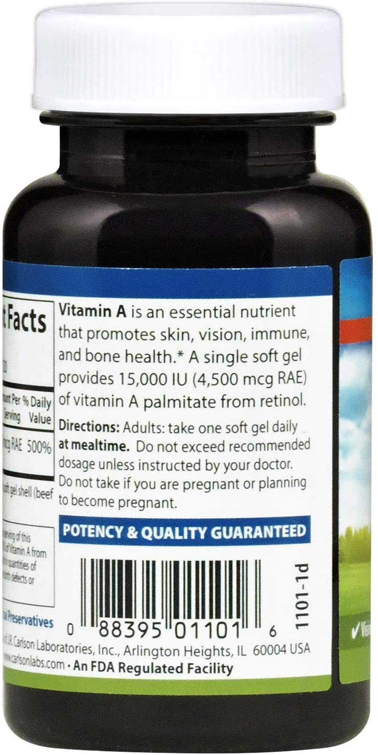 Carlson Vitamin A Palmitate 15000 IU 4500 mcg RAE 120 Softgels Vision Health