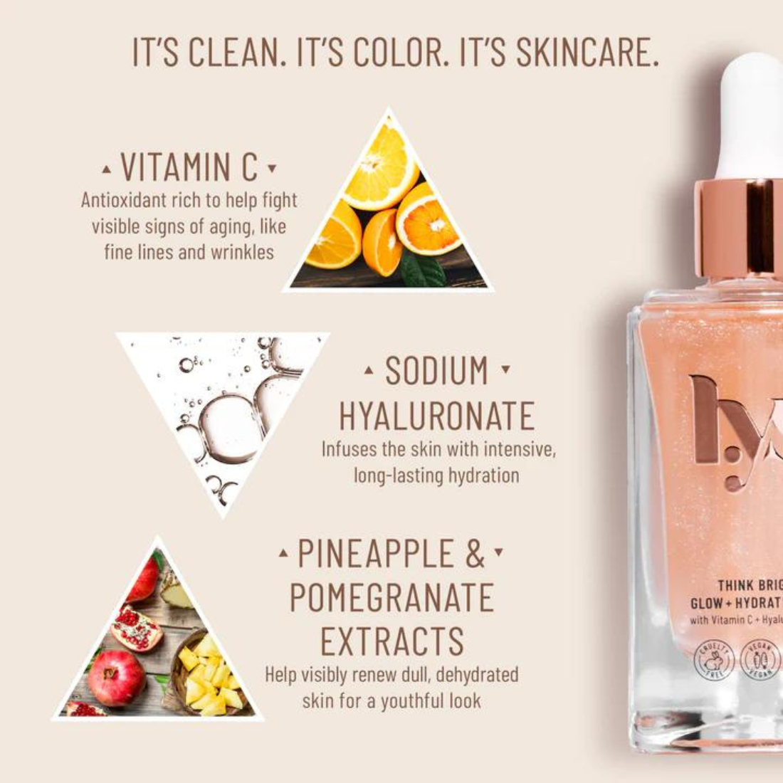 HYS Beauty Think Bright Glow + Hydrate Serum With Vitamin C & Hyaluronic Acid 1 Fl Oz (30ml)