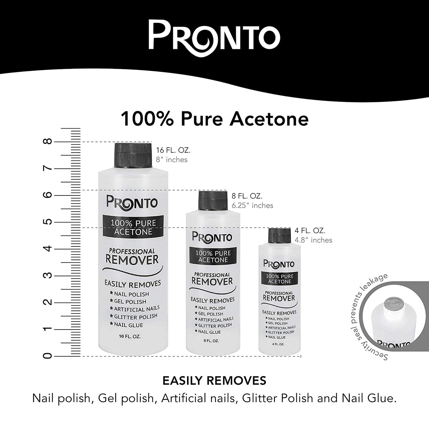 Pronto 100% Pure Acetone Professional Polish Remover, 16 fl.oz / 473ml