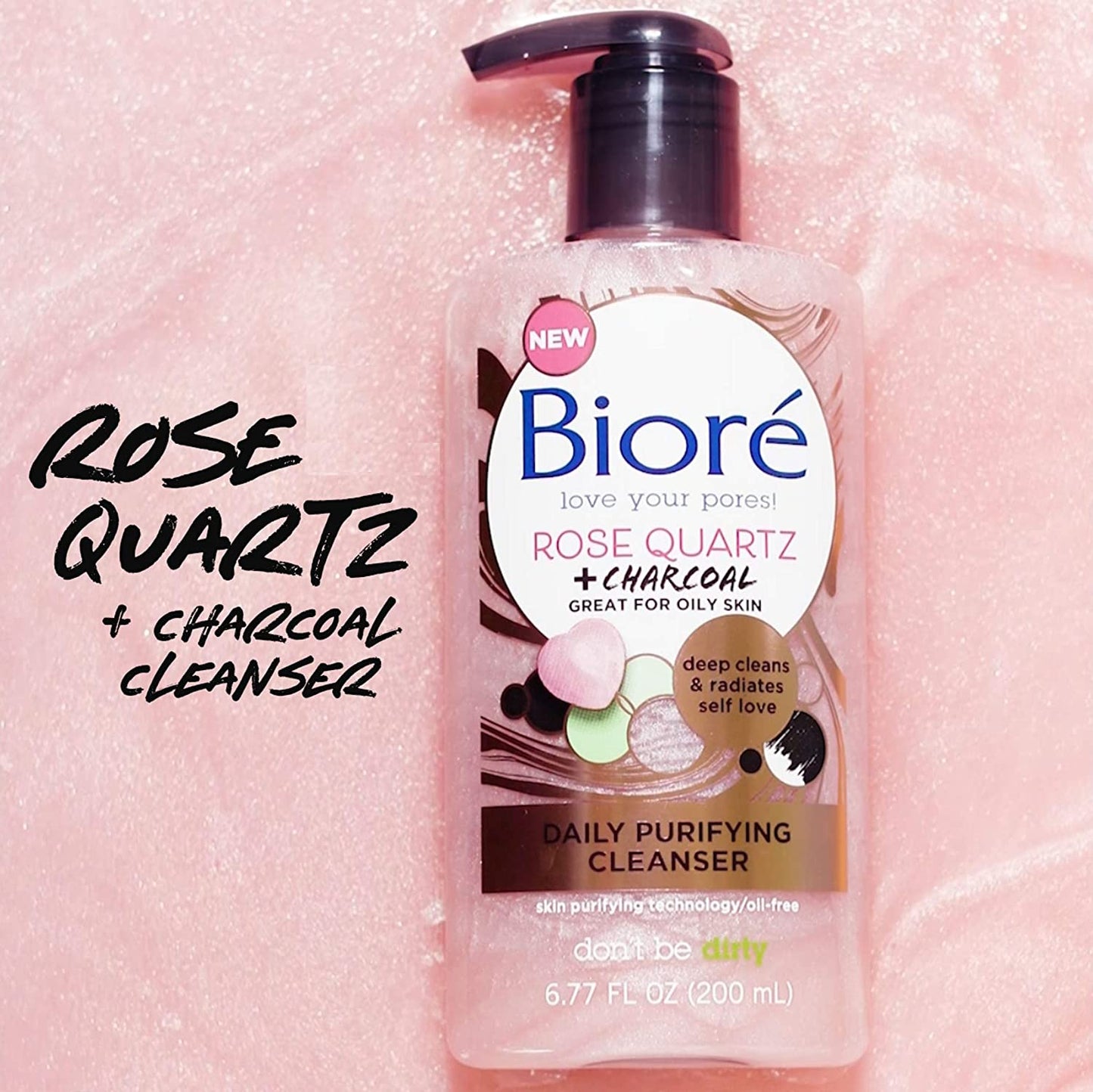 Biore Rose Quartz + Charcoal Daily Purifying Cleanser, 6.77 fl.oz / 200ml