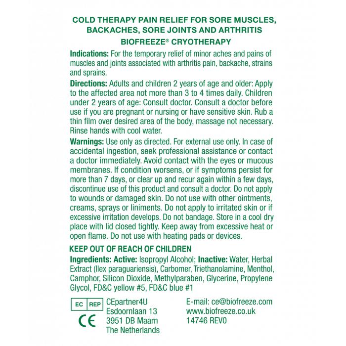 Biofreeze Cool The Pain Roll On, Fast Acting Menthol Pain Relief 3 oz / 89 ml