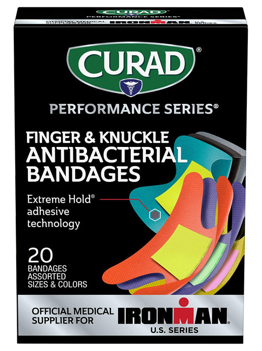 Curad Performance Series Ironman Finger & Knuckle Bandages, 20 Assorted Sizes & Colors Bandages with Extreme Hold Adhesive Technology
