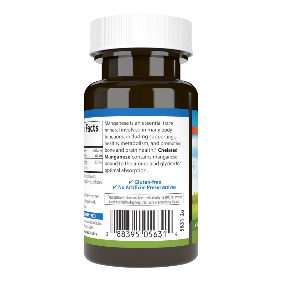 Carlson Chelated Manganese 20mg Superior Absorption 100 Tablets Bone Support, Healthy Metabolism & Brain Health
