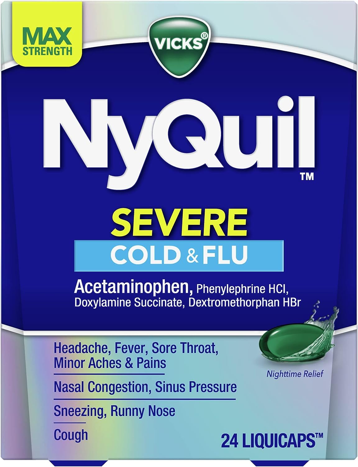 Vicks Nyquil Max Strength Severe Cold And Flu Nighttime Relief 24 Liquicaps