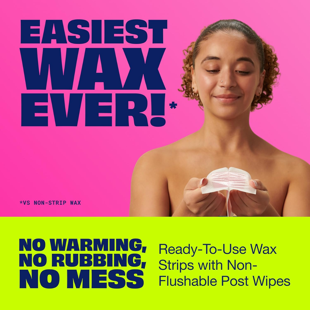 Nair Wax Ready Strips for Legs & Body, 40 Wax Strips + 6 Non-Flushable Wipes