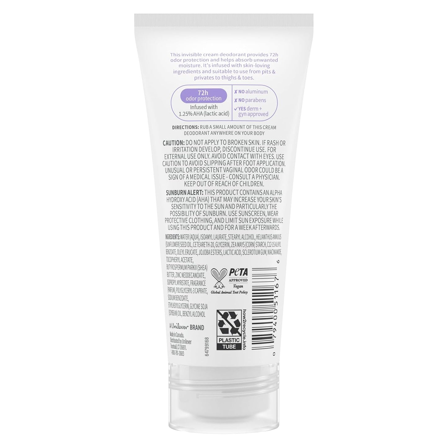 Dove Whole Body Deo Invisible Cream for Odor Ontrol Coconut & Vanilla, 73 ml / 2.5 fl oz