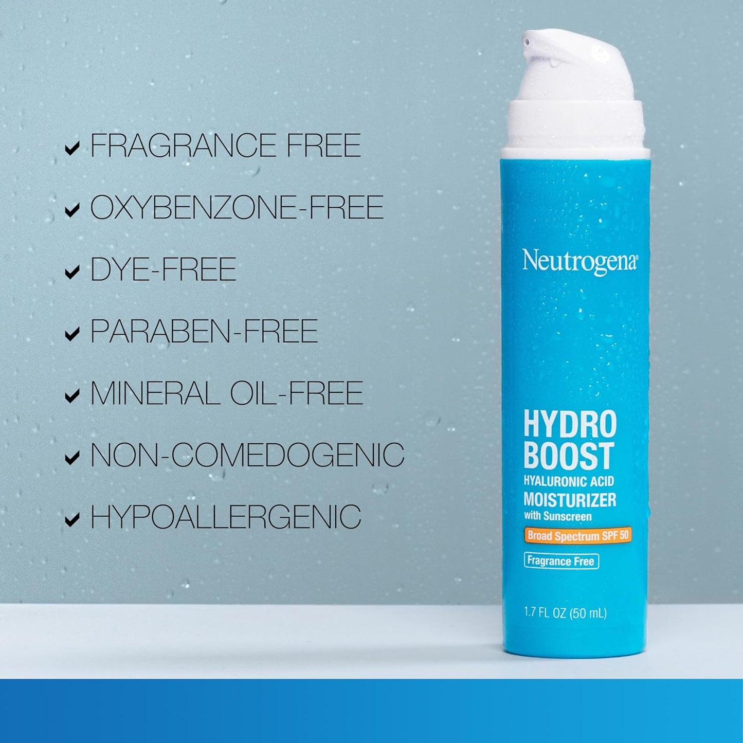 Neutrogena Hydro Boost Hyaluronic Acid Moisturizer with Sunscreen SPF 50, Fragrance-Free (50ml)