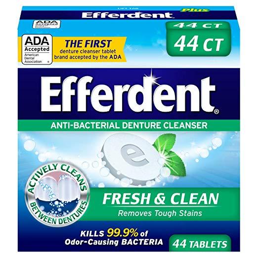 Efferdent Plus Mint Anti-Bacterial Denture Cleanser, 44 Tablets (Packaging May Vary)