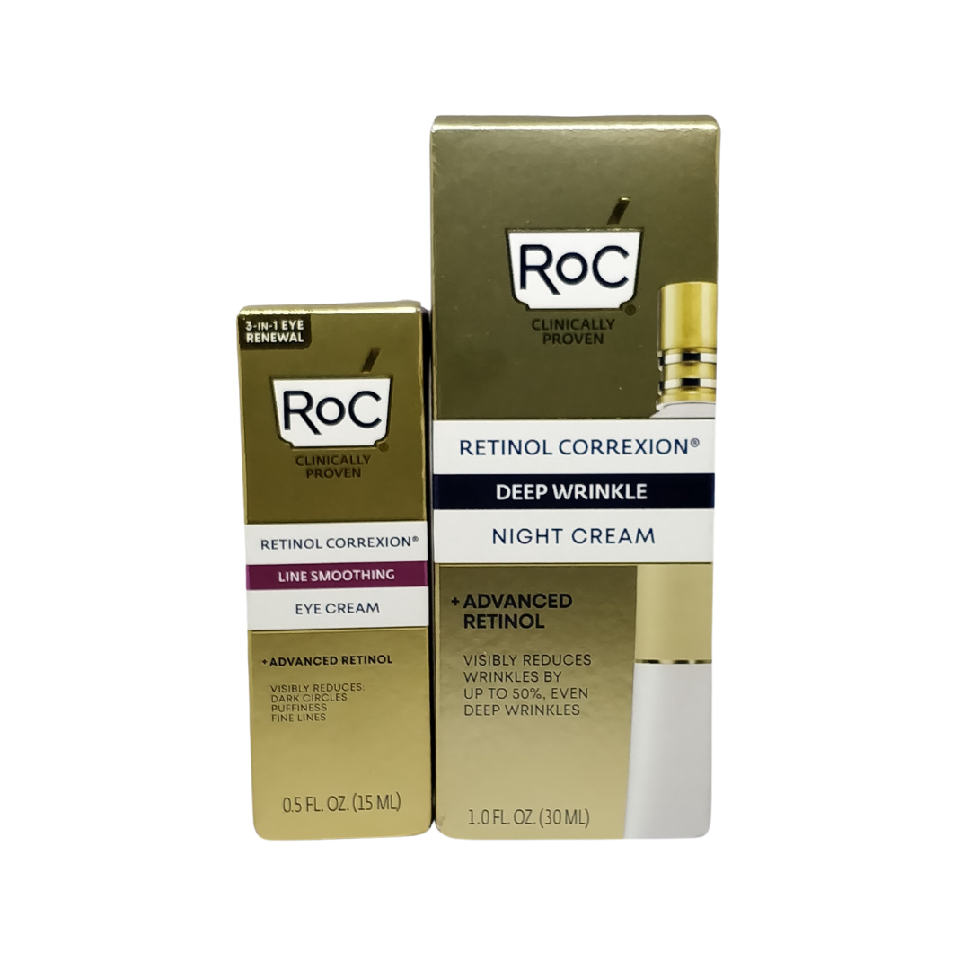 Roc Retinol Value Set Duo, Deep Wrinkle Night Face Cream, 1.0 fl.oz/30ml & Retinol Correxion Eye Cream, 0.5 fl.oz /15ml
