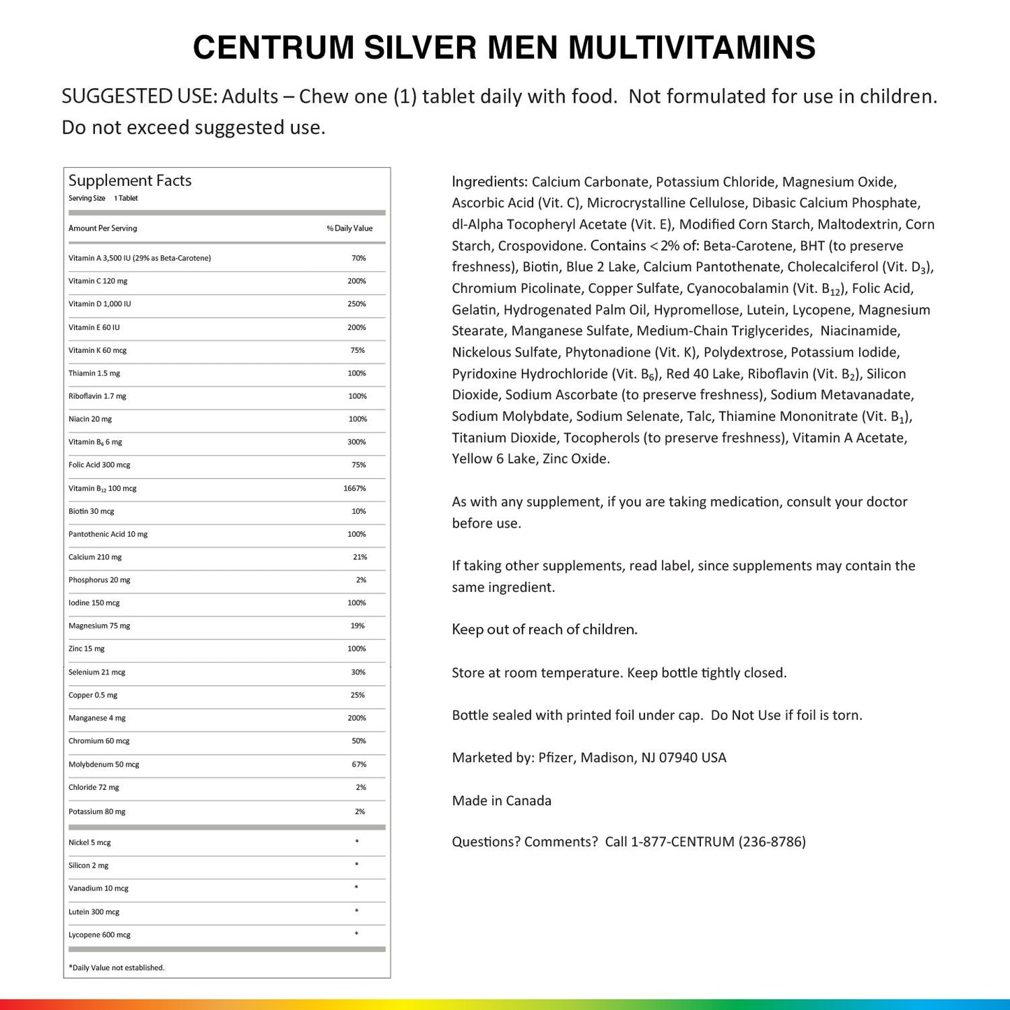 Centrum Silver Men 50+ Multivitamin Tablets, 100 Ct
