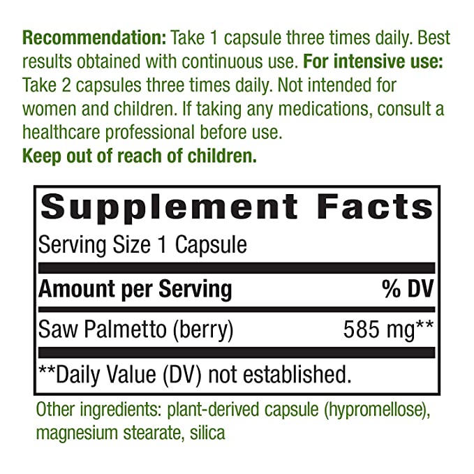 Nature's Way Saw Palmetto Berries 585mg, 180 Vegetarian Capsules (NON-GMO)