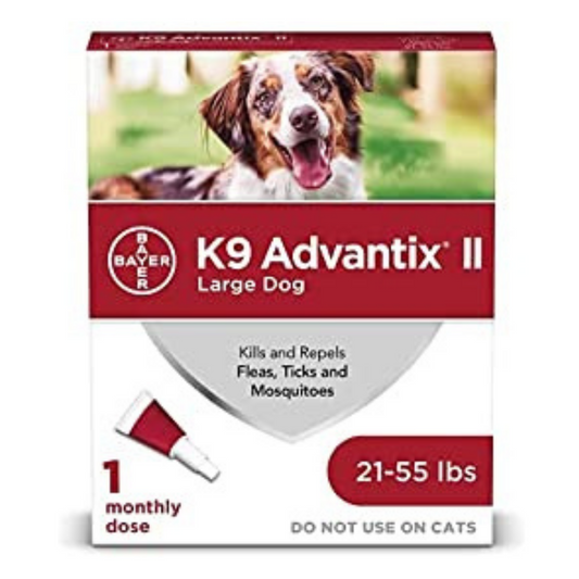 K9 Advantix II Flea and Tick Prevention for Large Dogs 21-55 lbs., 1 monthly dose NO BOX