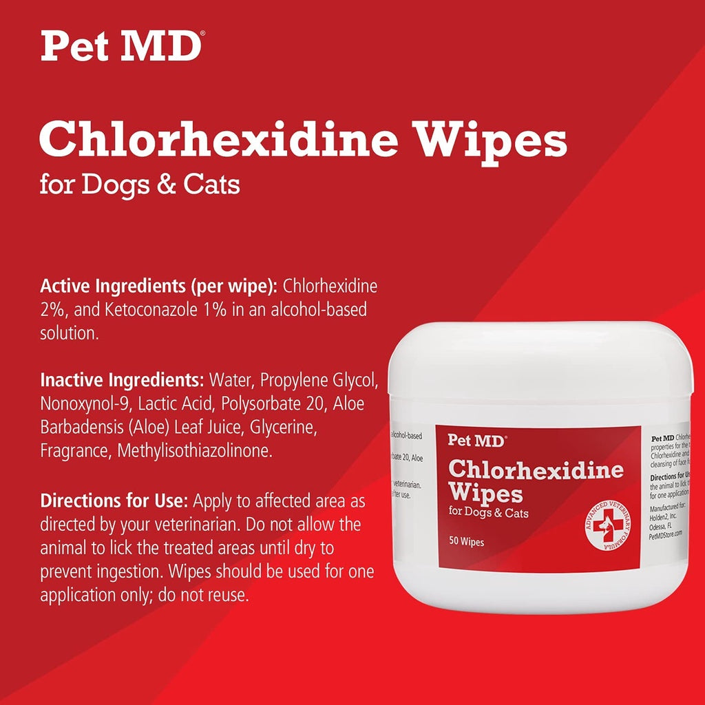 Pet MD Chlorhexidine Antiseptic Wipes for Dogs and Cats, 50 Wipes