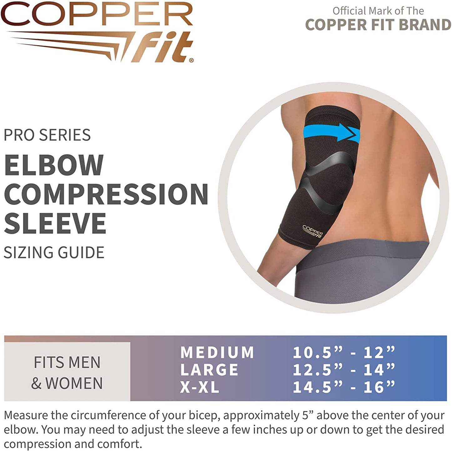 Cop per Fit Pro Series Elbow Compression Sleeve Large (12.5" - 14") 1 Count