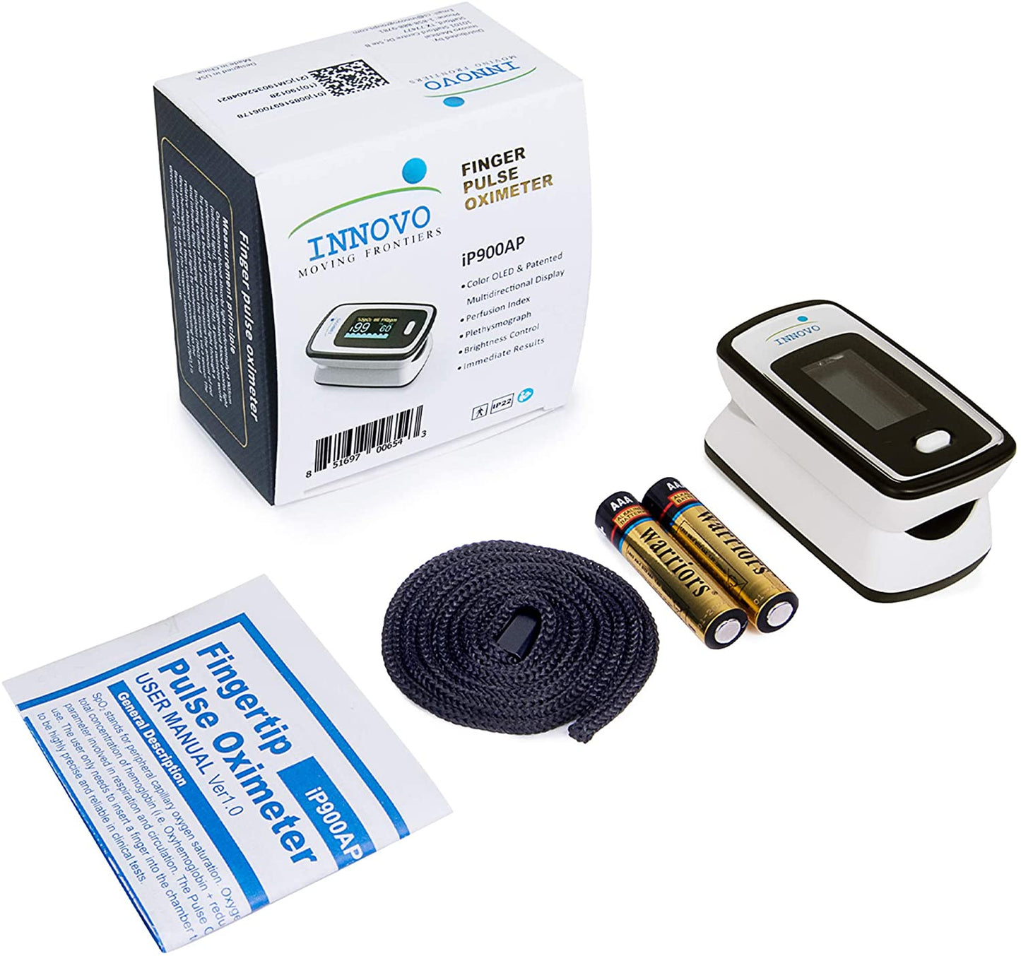 Innovo Deluxe iP900AP Finger Pulse Oximeter with Plethysmograph and Perfusion Index (White with Black)