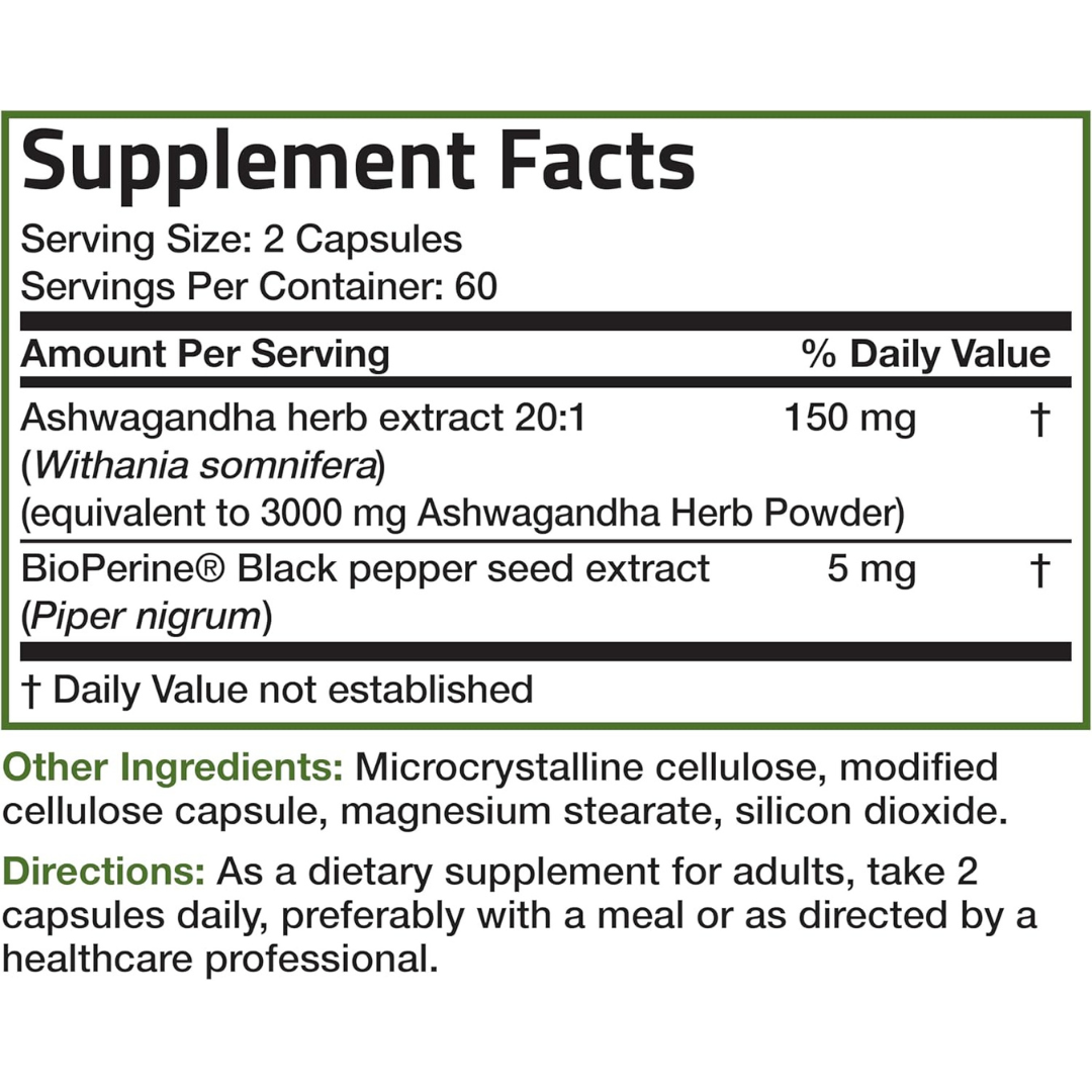 Bronson Ashwagandha Extra Strength Withania Somnifera Supplement 120 Vegetarian Capsules
