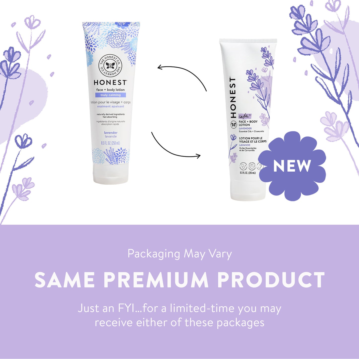 The Honest Co. Face + Body Lotion Truly Calming Fast Absorbing, Lavender 250 ml
