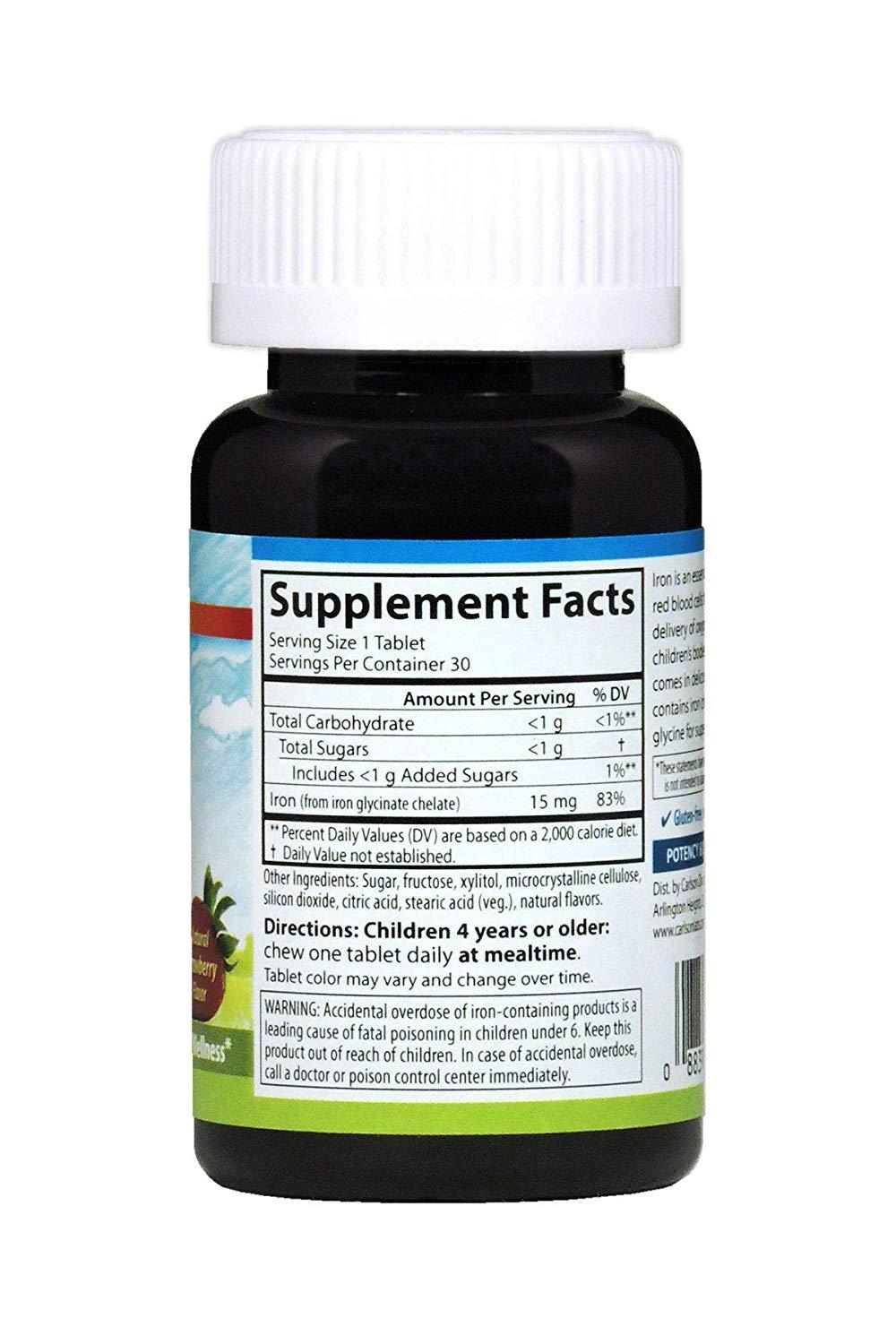 Carlson Kid's Chewable Iron 15 mg Natural Strawberry Flavor (30 Tablets)