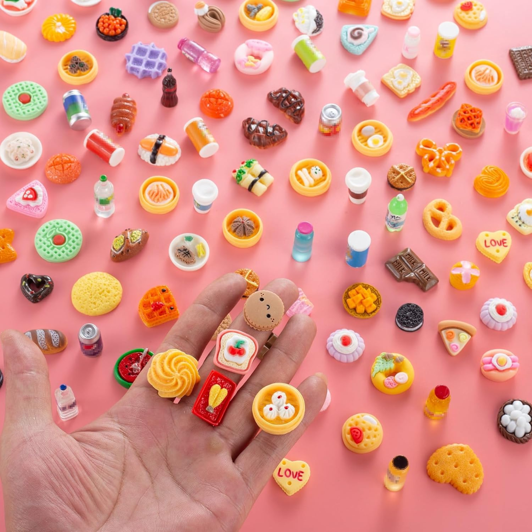 Miniature Toy Shopping Cart Basket with Grocery Accessories, Approx. 164 pcs