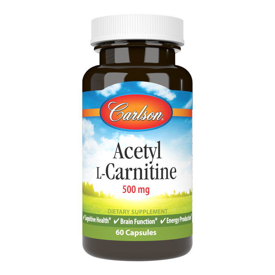Carlson Acetyl L-Carnitine Free-Form Amino Acid 500mg 60 Capsules Cognitive Health, Brain Function & Energy Production