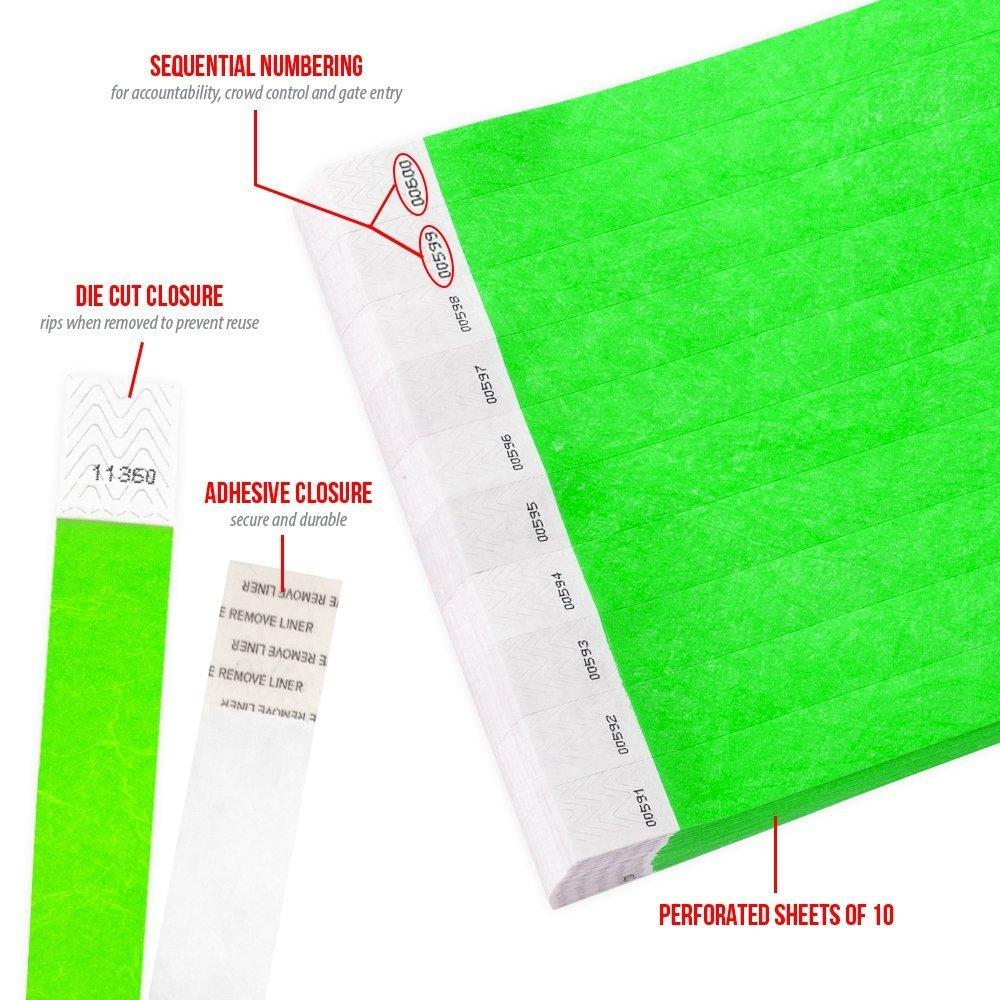 WristCo Neon Green 3/4" Tyvek Wristbands - (500 Pack) Paper Wristbands For Events