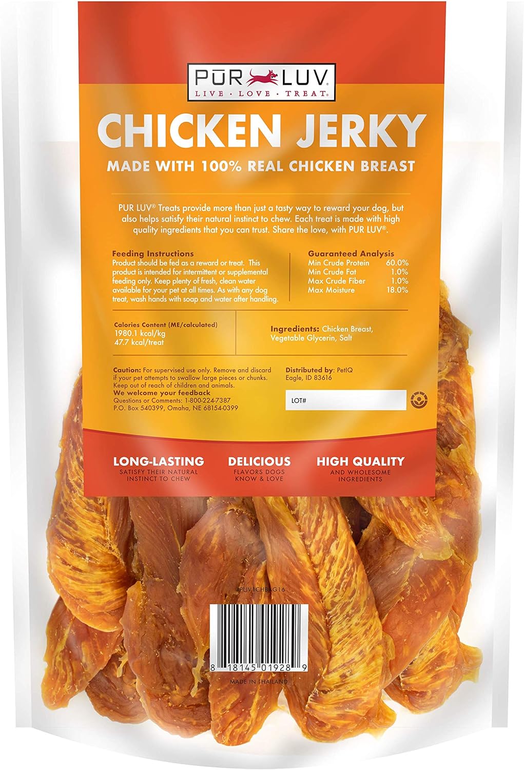 Pur Luv Chicken Jerky High Protein Dog Treats 16 oz / 454g