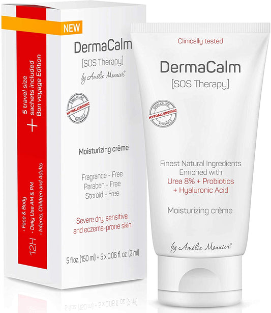 Amelie Monnier DermaCalm (SOS Therapy) Moisturizing Cream with 8% Urea, Probiotics & Hyaluronic Acid, 5 fl.oz / 150ml