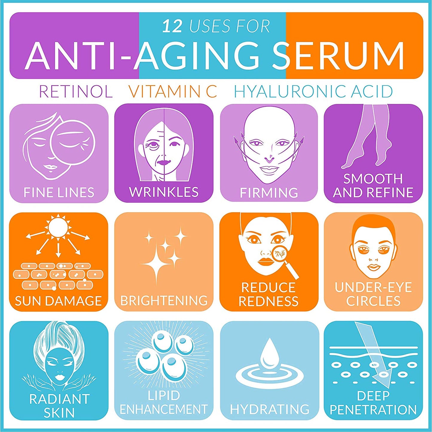 ArtNaturals Anti-Aging Set with Vitamin-C Retinol and Hyaluronic-Acid (3 x 1 fl oz) Serum