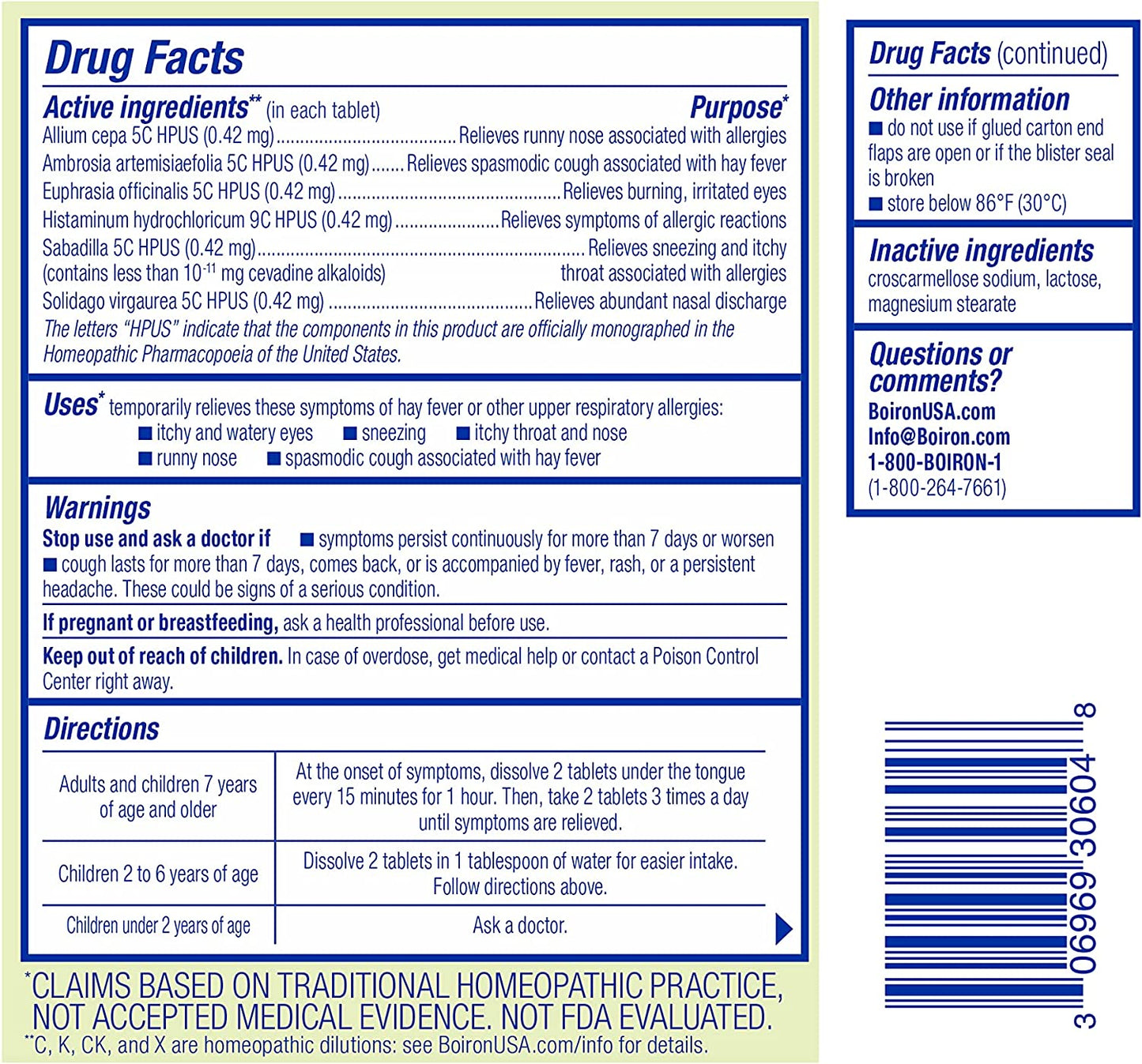 Boiron AllergyCalm Homeopathic Medicine 60 Meltaway Tablets