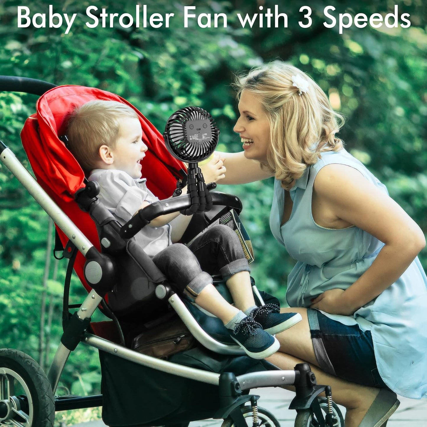 Amacool Battery Operated Stroller Fan Flexible Tripod Clip On Fan (Black)