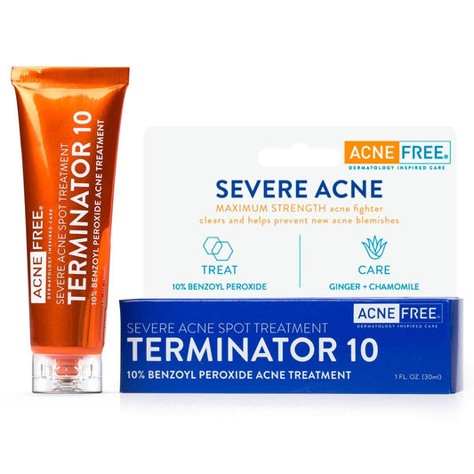 Acne Free Terminator 10 Acne Spot Treatment with Benzoyl Peroxide 10% Maximum Strength Acne Cream Treatment, 1 Ounce