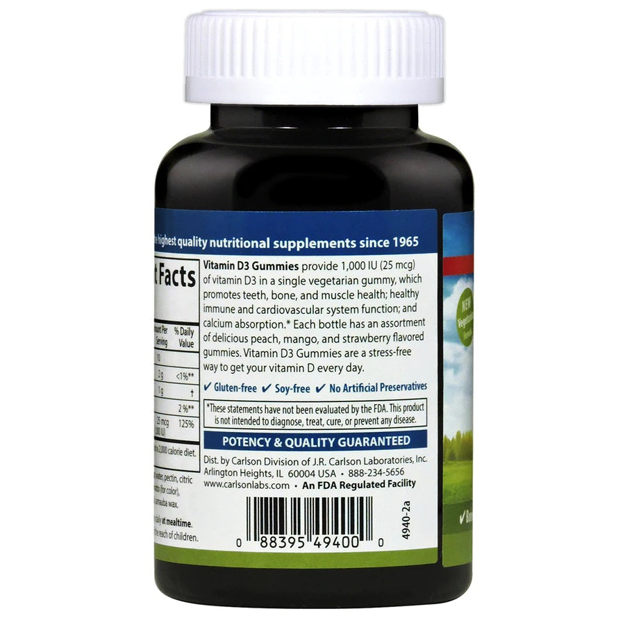 Carlson Vitamin D3 Gummy 1000 IU (25 mcg) 60 Vegetarian Gummies