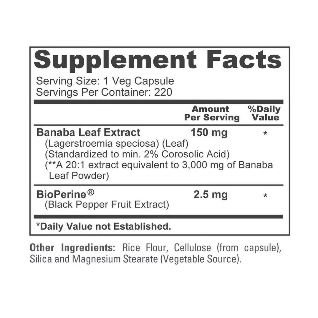 Nusapure High Absorption Banaba Leaf Extract 3000mg, 220 Veggie Caps