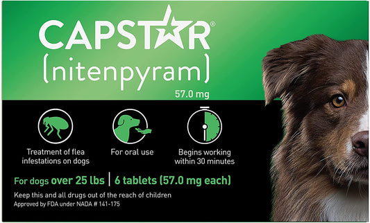 Capstar Fast-Acting Oral Flea Treatment for Dogs over 25 lbs. 57.0 mg, 6 Tablets