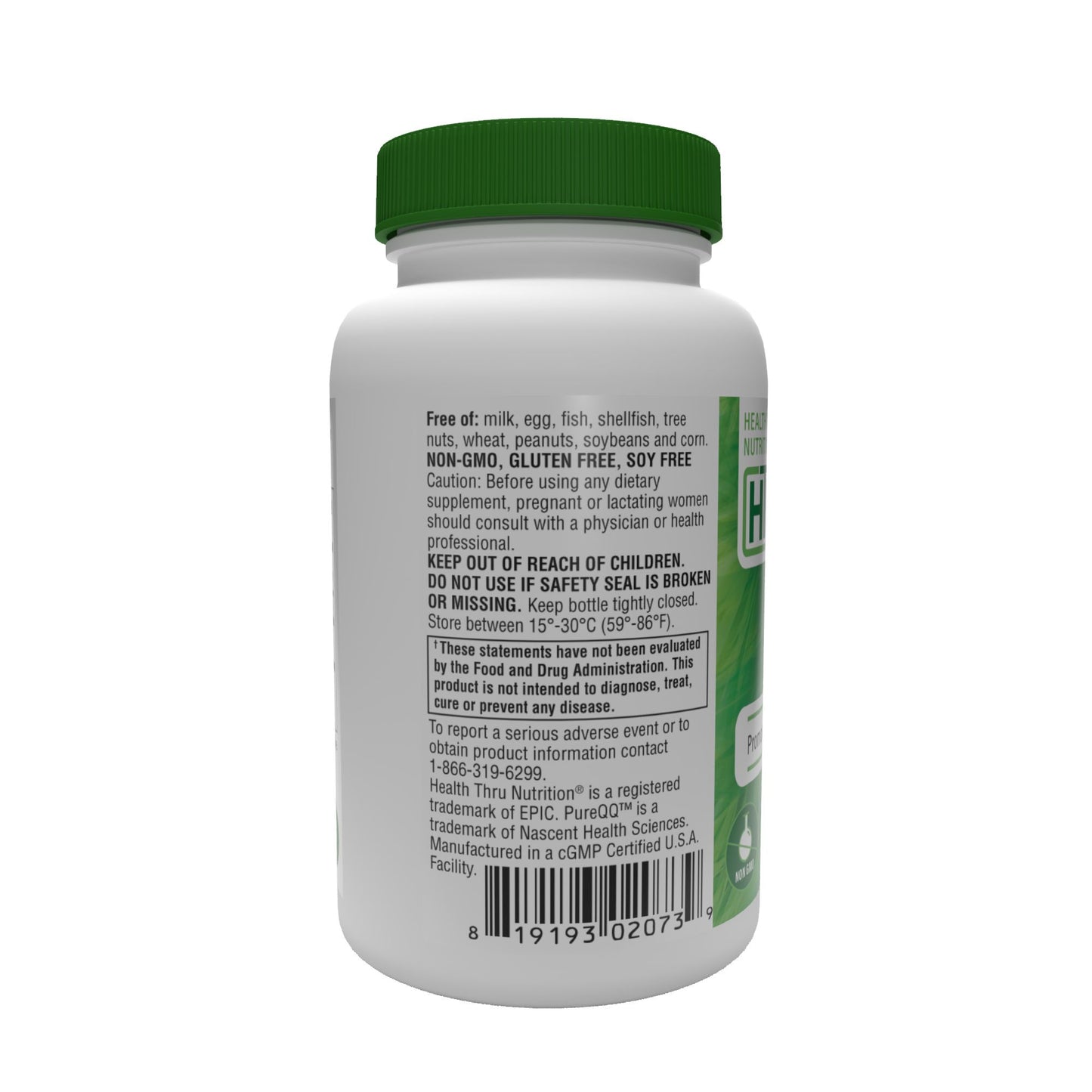 Health Thru Nutrition PQQ Pyrroloquinoline Quinone (as PureQQ™) 20mg (NON-GMO) 60 Vegecaps Promotes Mitochondrial Biogenesis
