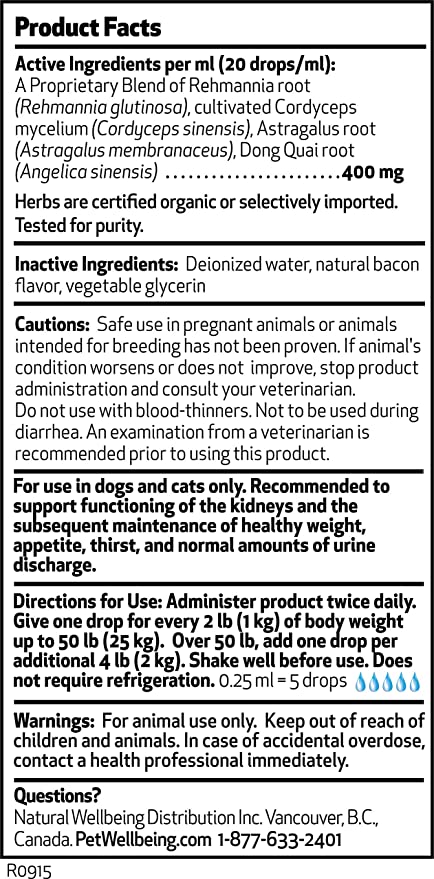Pet Wellbeing Kidney Support Gold for Cats and Small/Medium Dogs Herbal, 2 fl.oz / 59 ml